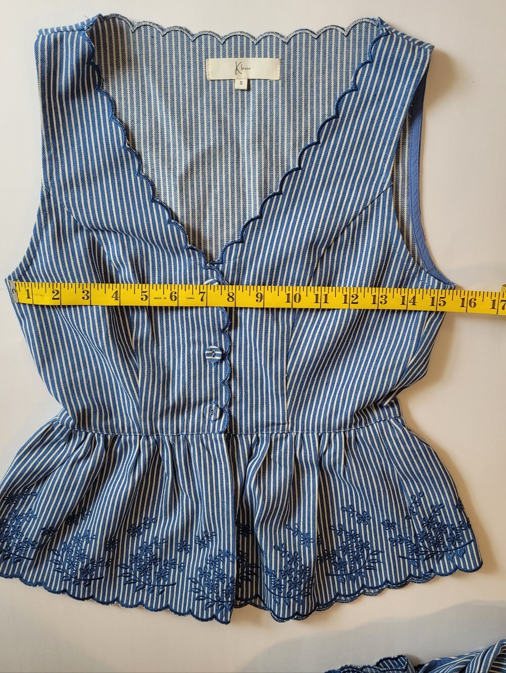 Klesis Embroidered Striped Peplum Vest & Shorts Co-Ord Set-Small - Picture 10 of 16